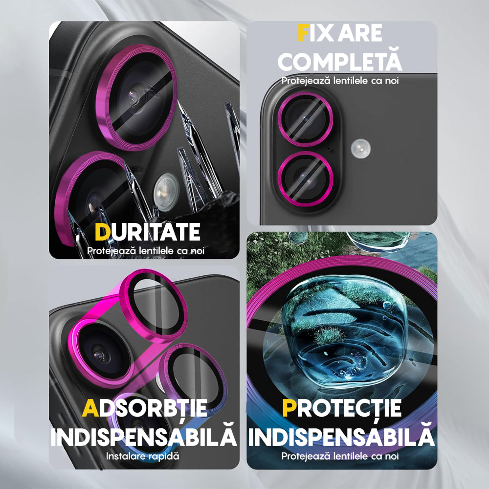 Folie Sticla Lentile Camera MaxDefense+ - iPhone 16/16 Plus - Curcubeu