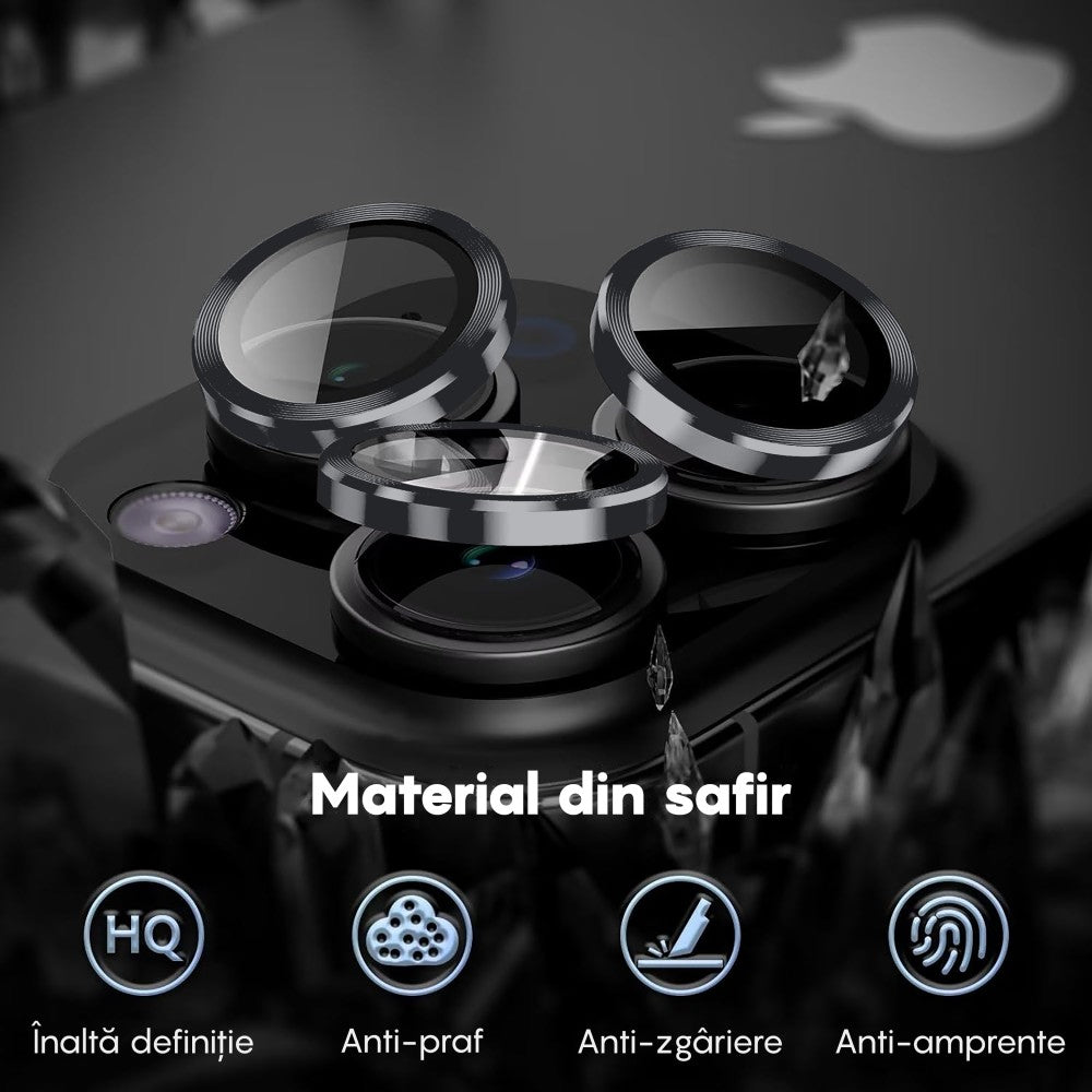 Folie Sticla Lentile Camera MaxDefense+ - iPhone 16 Pro/16 Pro Max - Argintiu