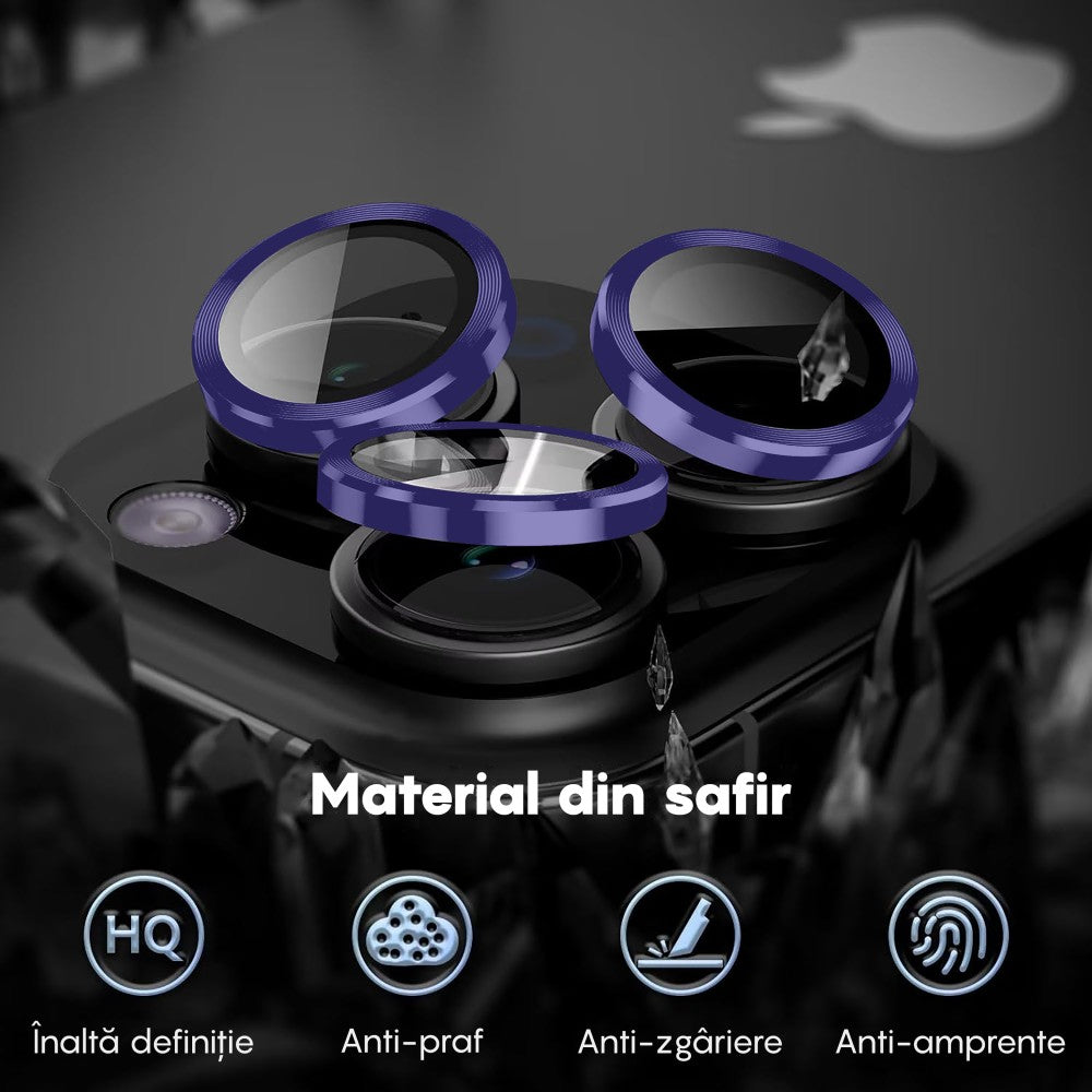 Folie Sticla Lentile Camera MaxDefense+ - iPhone 16 Pro/16 Pro Max - Mov Inchis