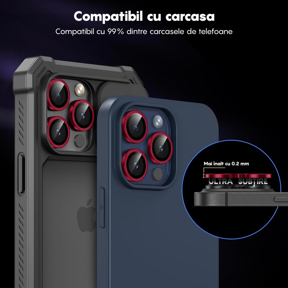 Folie Sticla Lentile Camera MaxDefense+ - iPhone 16 Pro/16 Pro Max - Rosu
