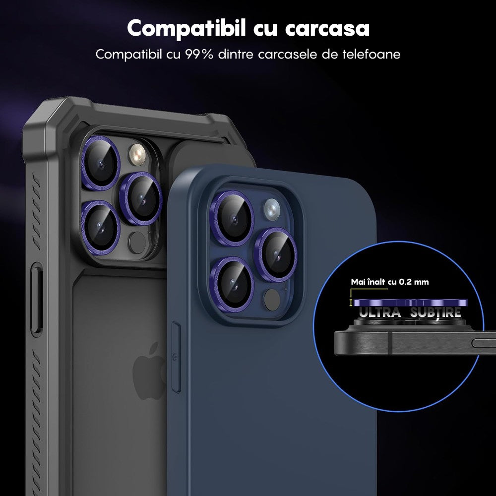 Folie Sticla Lentile Camera MaxDefense+ - iPhone 16 Pro/16 Pro Max - Mov Inchis
