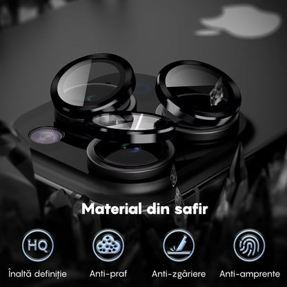 Folie Sticla Lentile Camera MaxDefense+ - iPhone 16 Pro/16 Pro Max - Negru