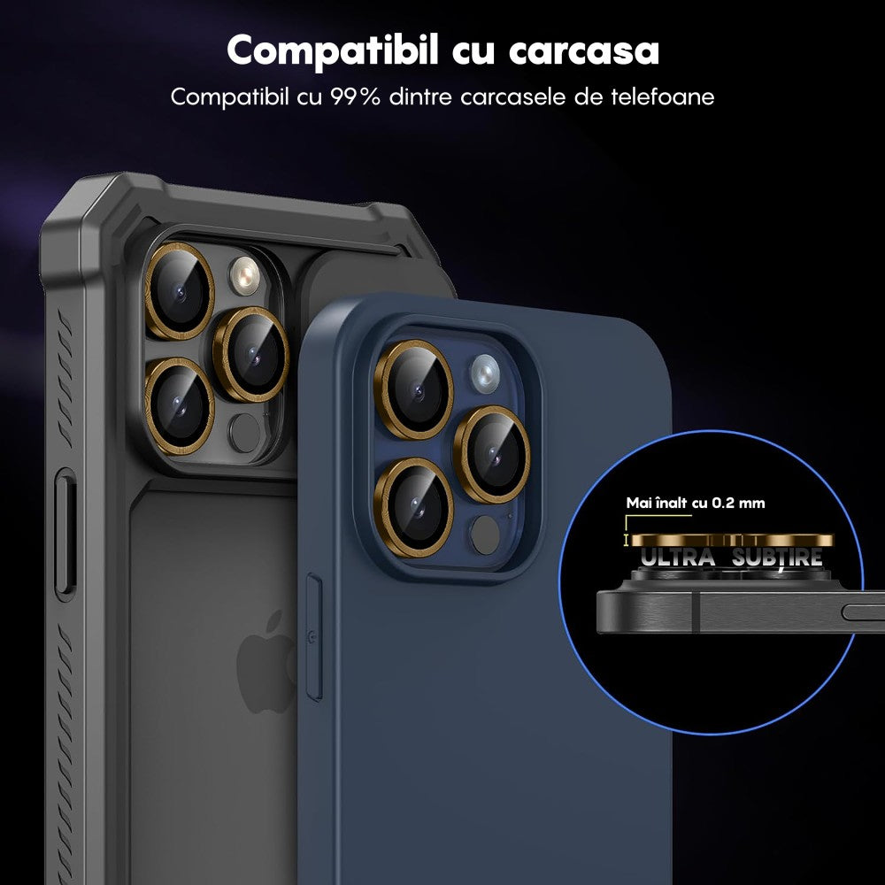 Folie Sticla Lentile Camera MaxDefense+ - iPhone 16 Pro/16 Pro Max - Galben