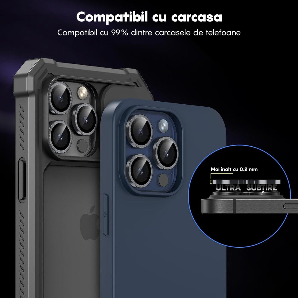 Folie Sticla Lentile Camera MaxDefense+ - iPhone 16 Pro/16 Pro Max - Argintiu