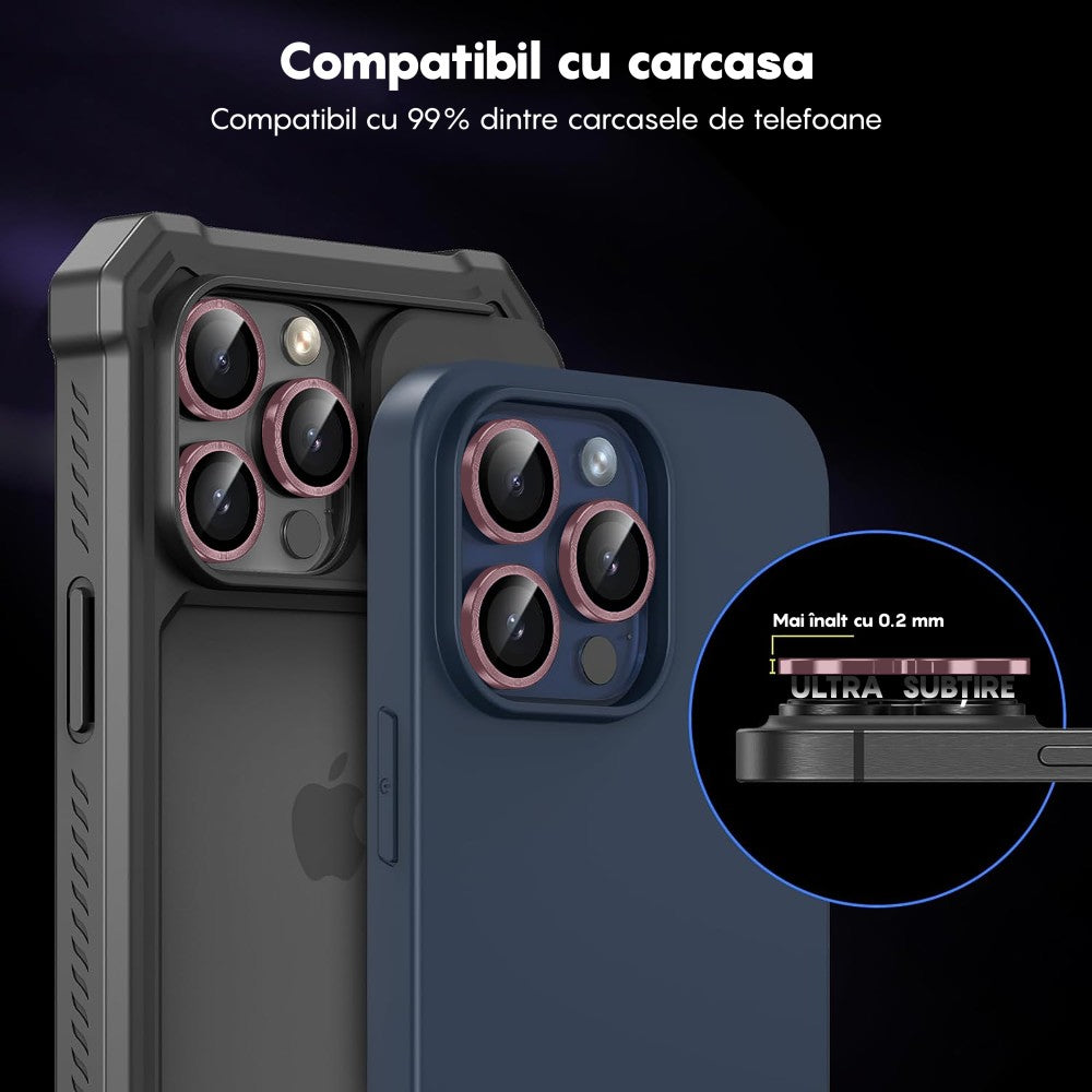 Folie Sticla Lentile Camera MaxDefense+ - iPhone 16 Pro/16 Pro Max - Roz