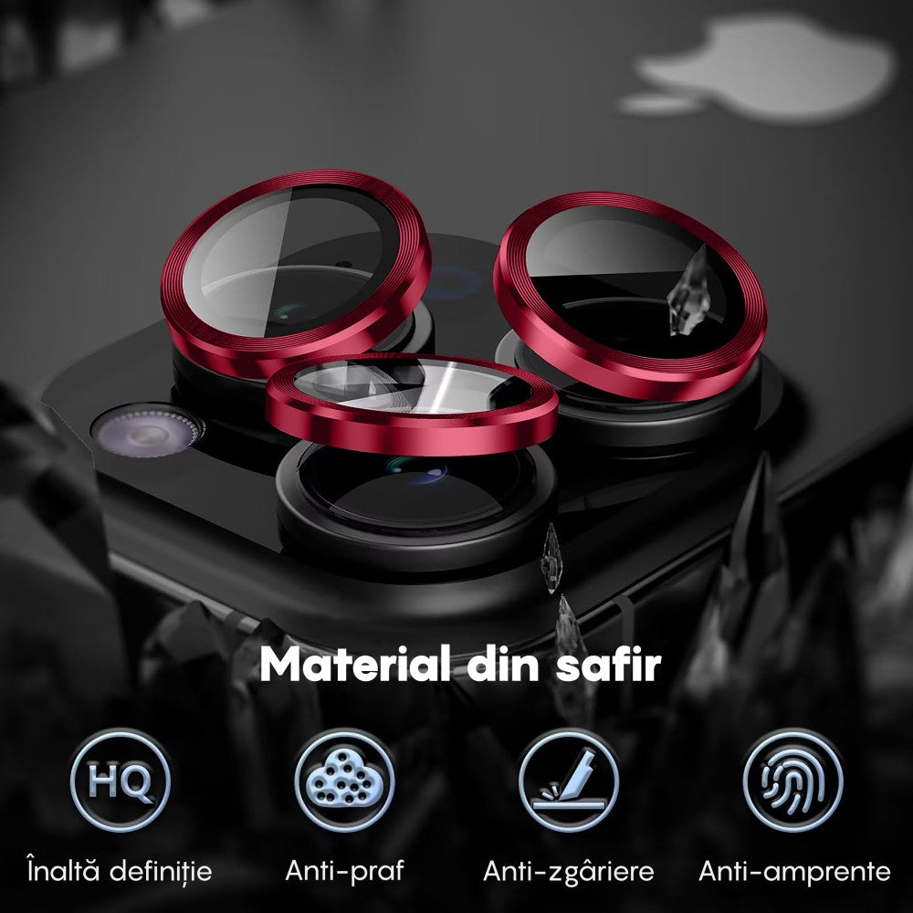 Folie Sticla Lentile Camera MaxDefense+ - iPhone 16 Pro/16 Pro Max - Rosu