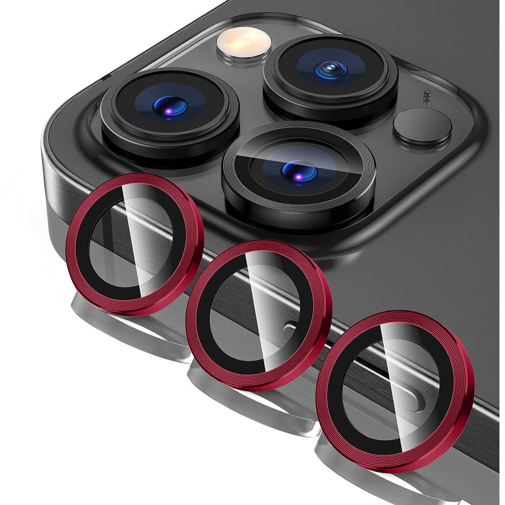 Folie Sticla Lentile Camera MaxDefense+ - iPhone 16 Pro/16 Pro Max - Rosu
