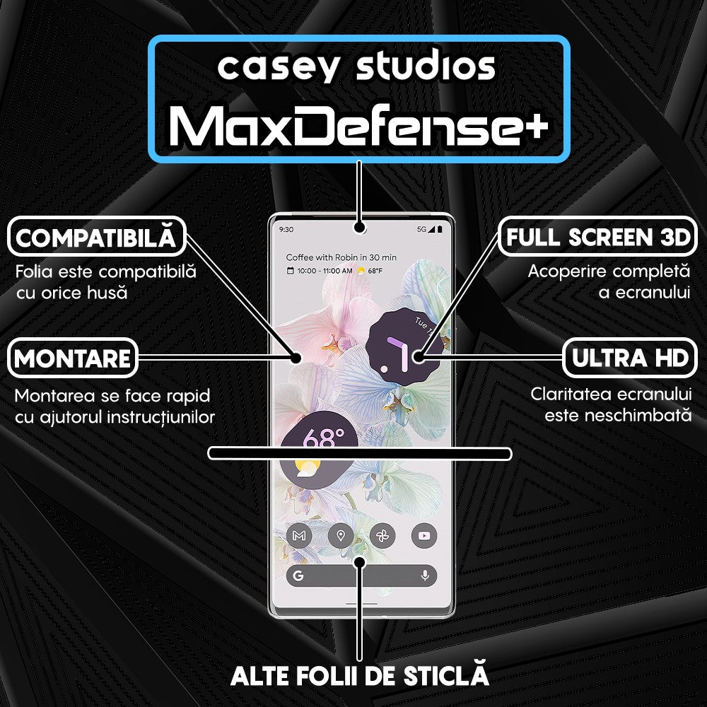Folie Sticla MaxDefense+ - Google Pixel 6a - Negru