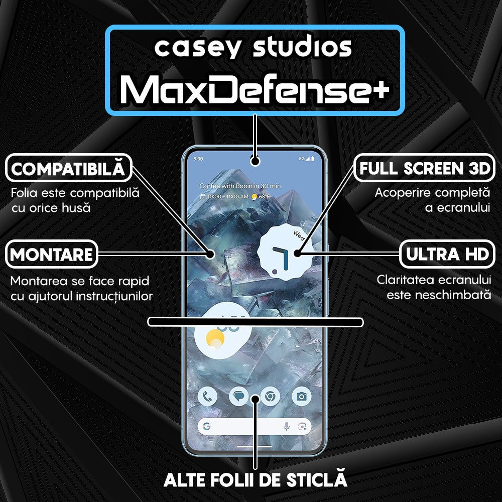 Folie Sticla MaxDefense+ - Google Pixel 8 Pro - Negru