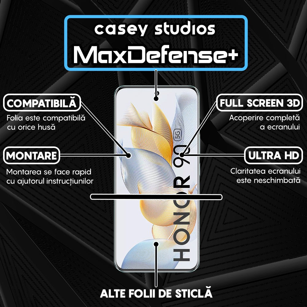 Folie Sticla MaxDefense+ - Honor 90 - Negru