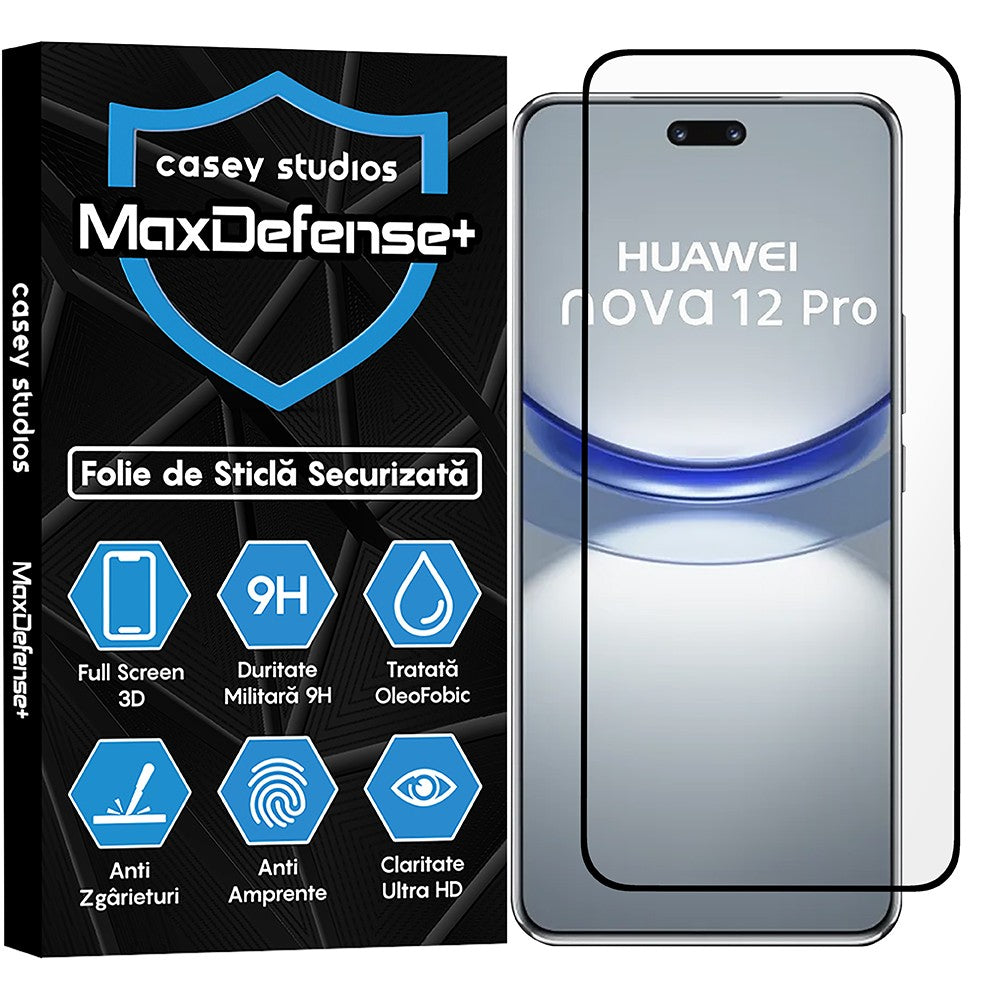 Folie Sticla MaxDefense+ - Huawei nova 12 Pro - Negru