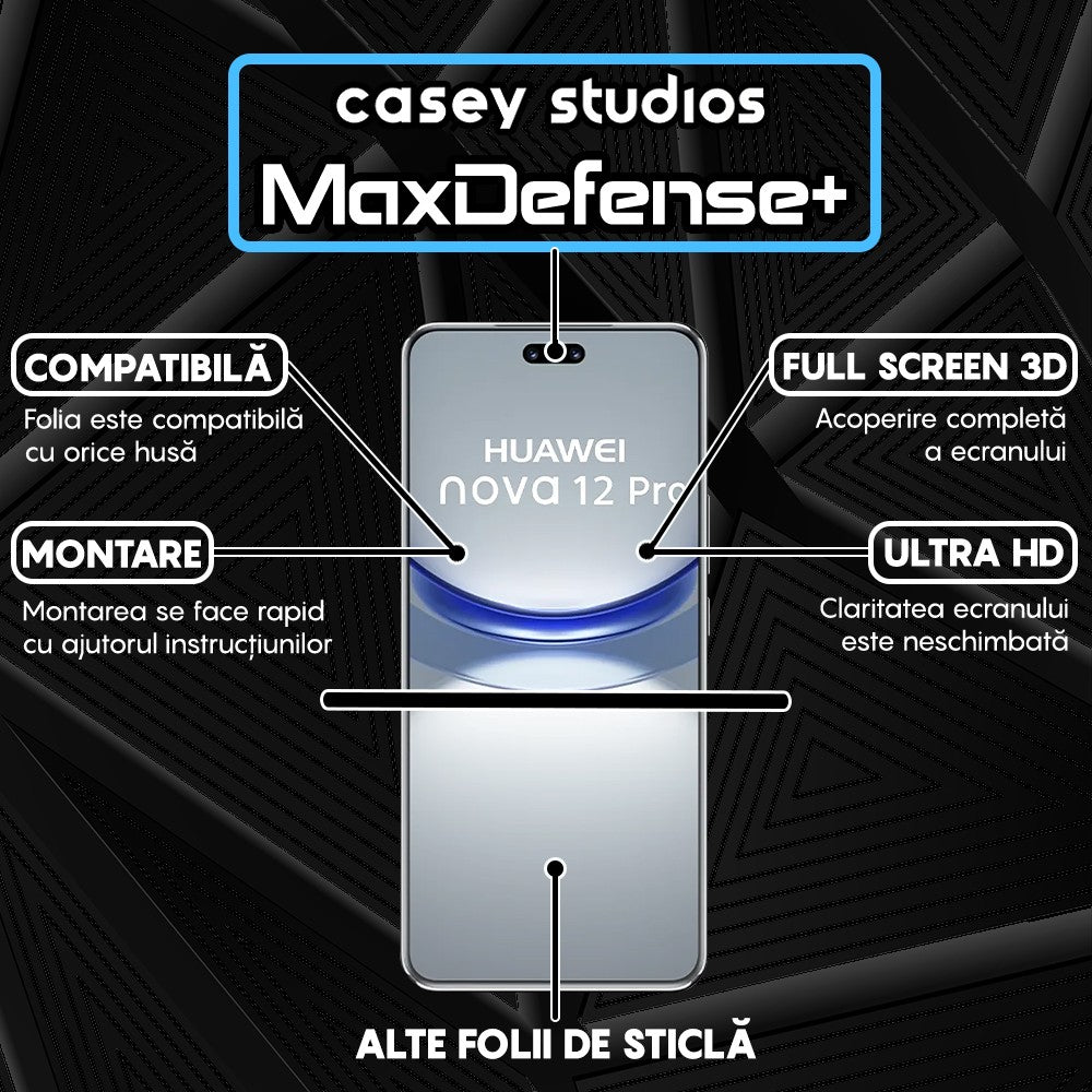 Folie Sticla MaxDefense+ - Huawei nova 12 Pro - Negru