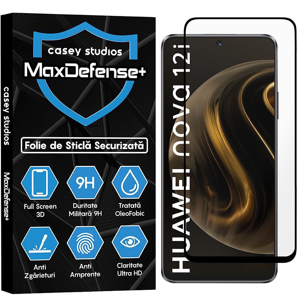 Folie Sticla MaxDefense+ - Huawei nova 12i - Negru