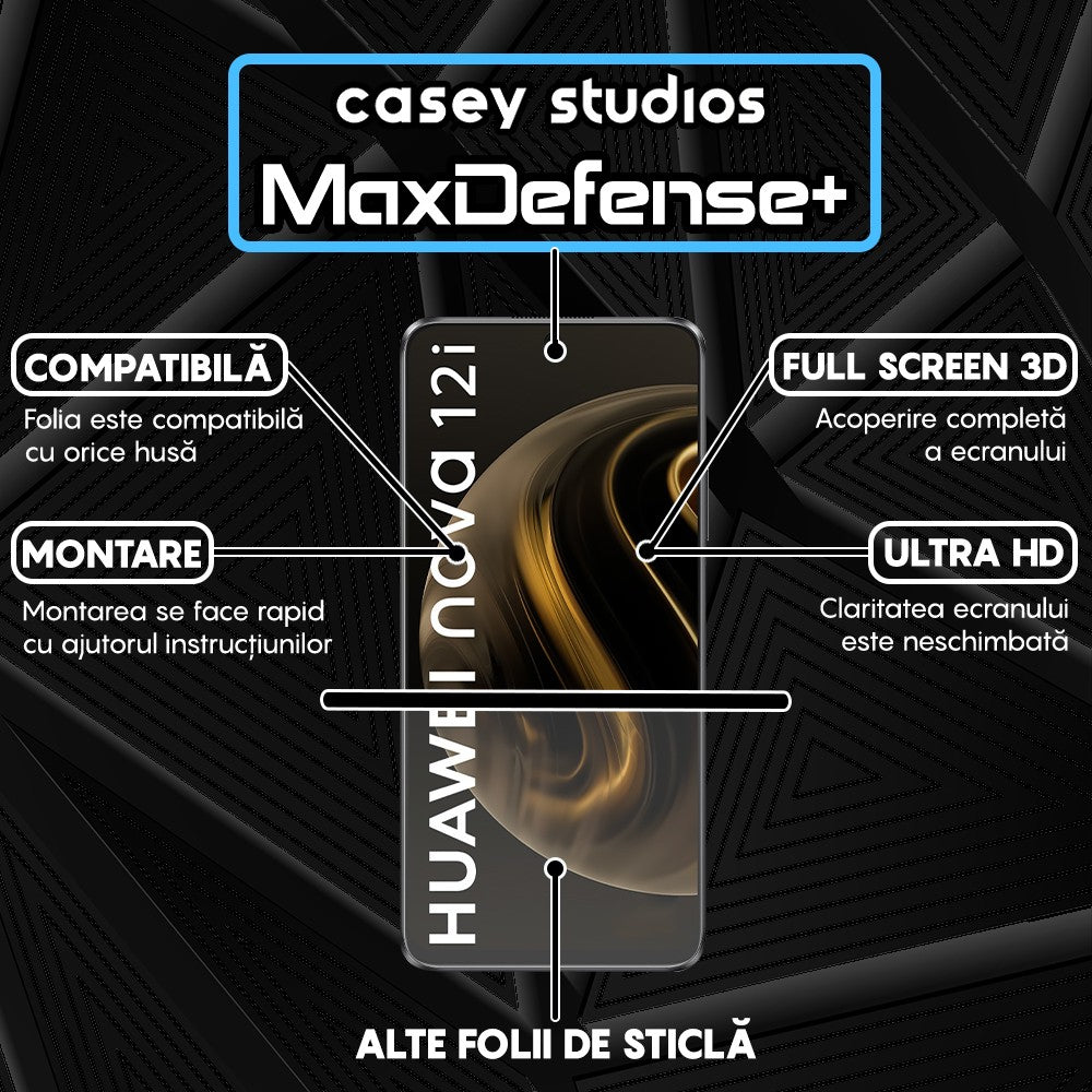 Folie Sticla MaxDefense+ - Huawei nova 12i - Negru