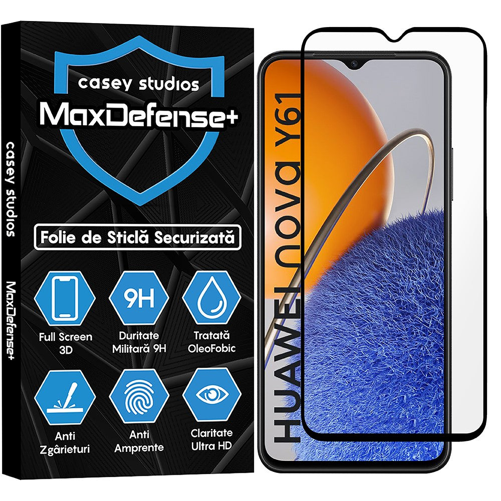 Folie Sticla MaxDefense+ - Huawei nova Y61 - Negru