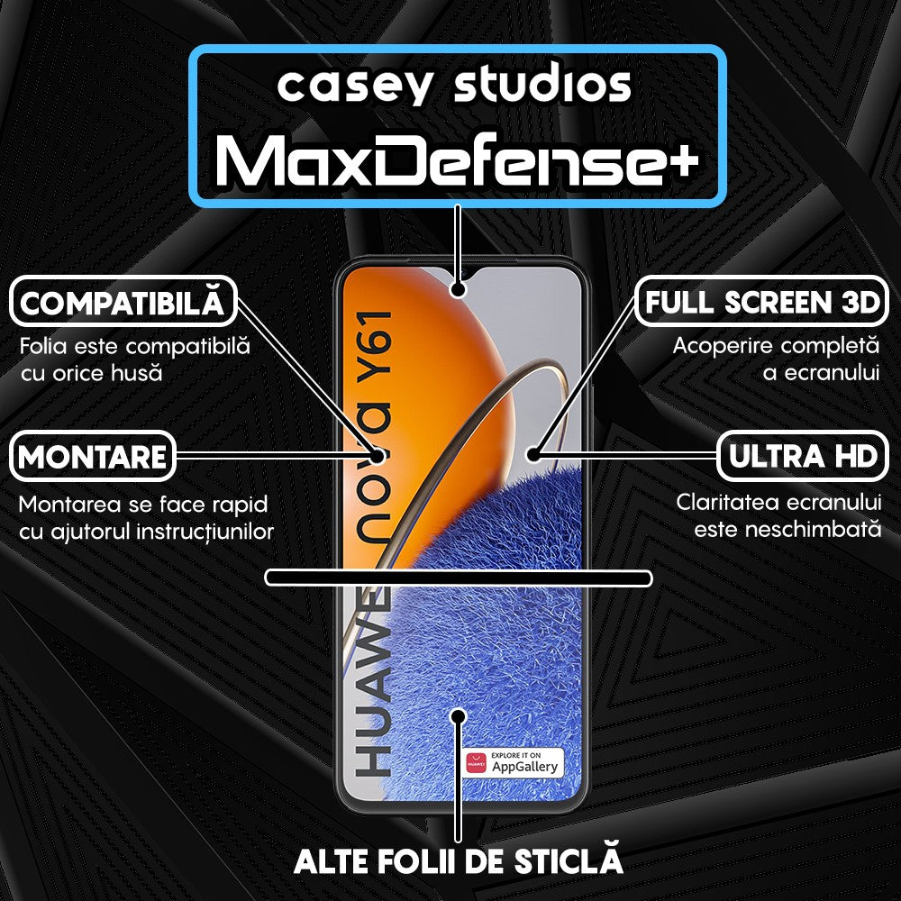 Folie Sticla MaxDefense+ - Huawei nova Y61 - Negru