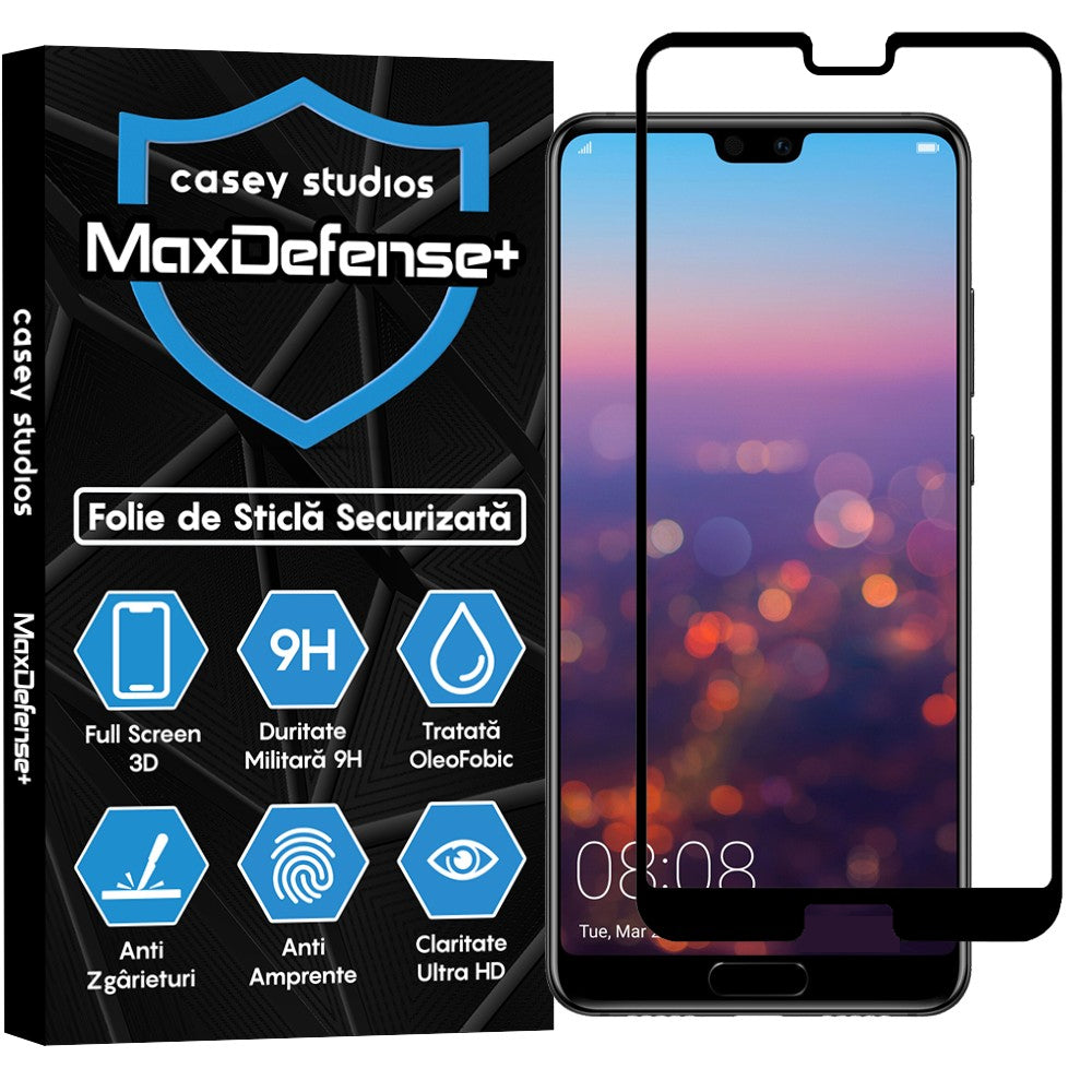 Folie Sticla MaxDefense+ - Huawei P20 - Negru