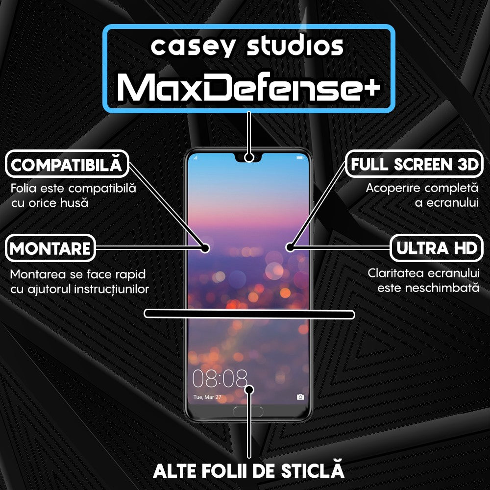 Folie Sticla MaxDefense+ - Huawei P20 - Negru