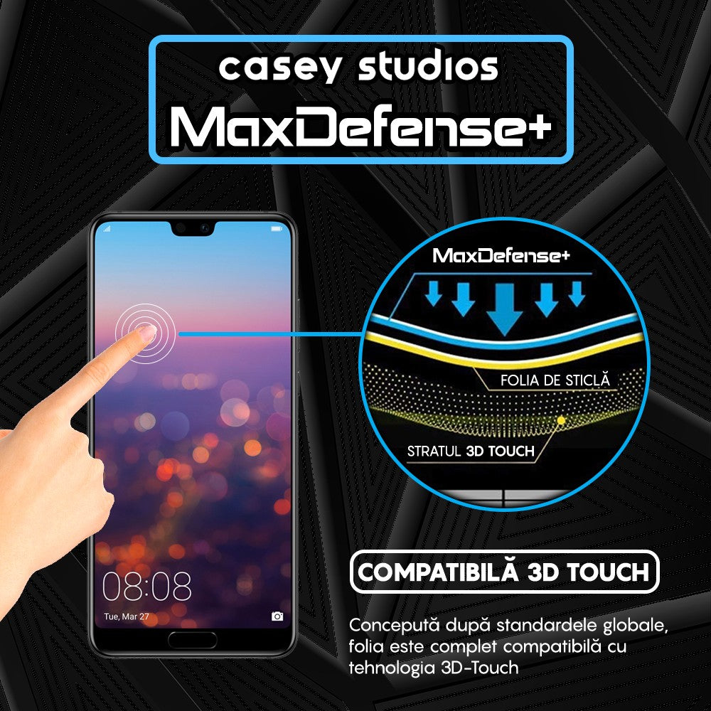 Folie Sticla MaxDefense+ - Huawei P20 - Negru