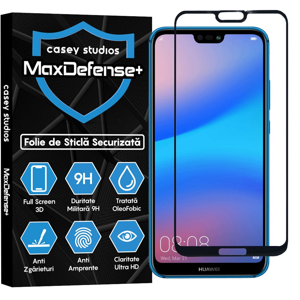 Folie Sticla MaxDefense+ - Huawei P20 lite - Negru