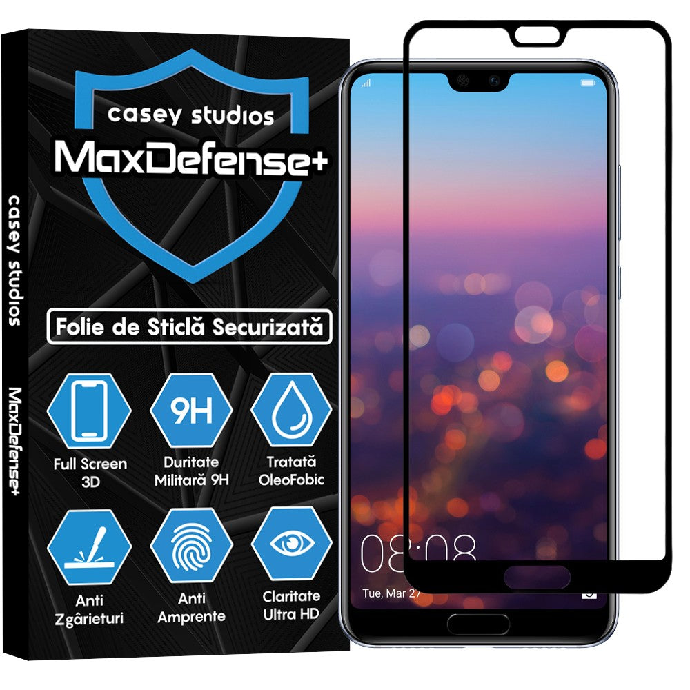 Folie Sticla MaxDefense+ - Huawei P20 Pro - Negru