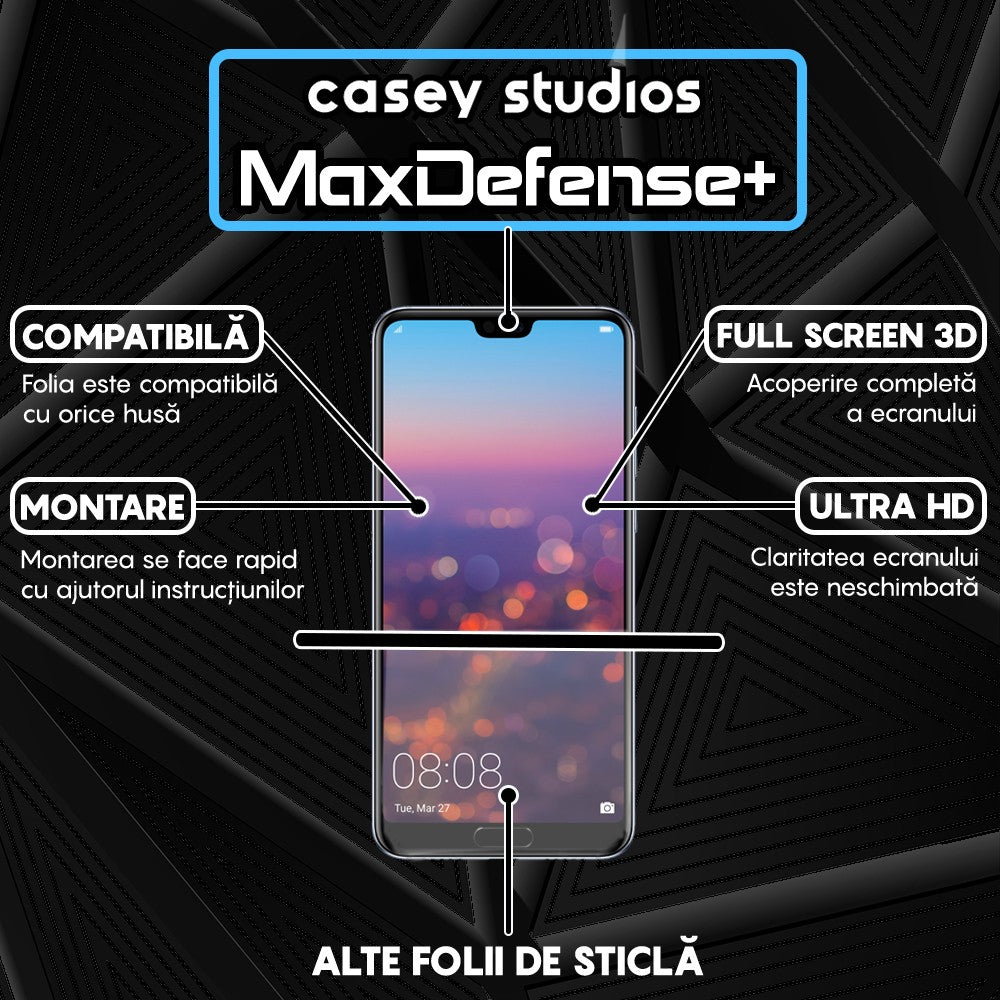 Folie Sticla MaxDefense+ - Huawei P20 Pro - Negru
