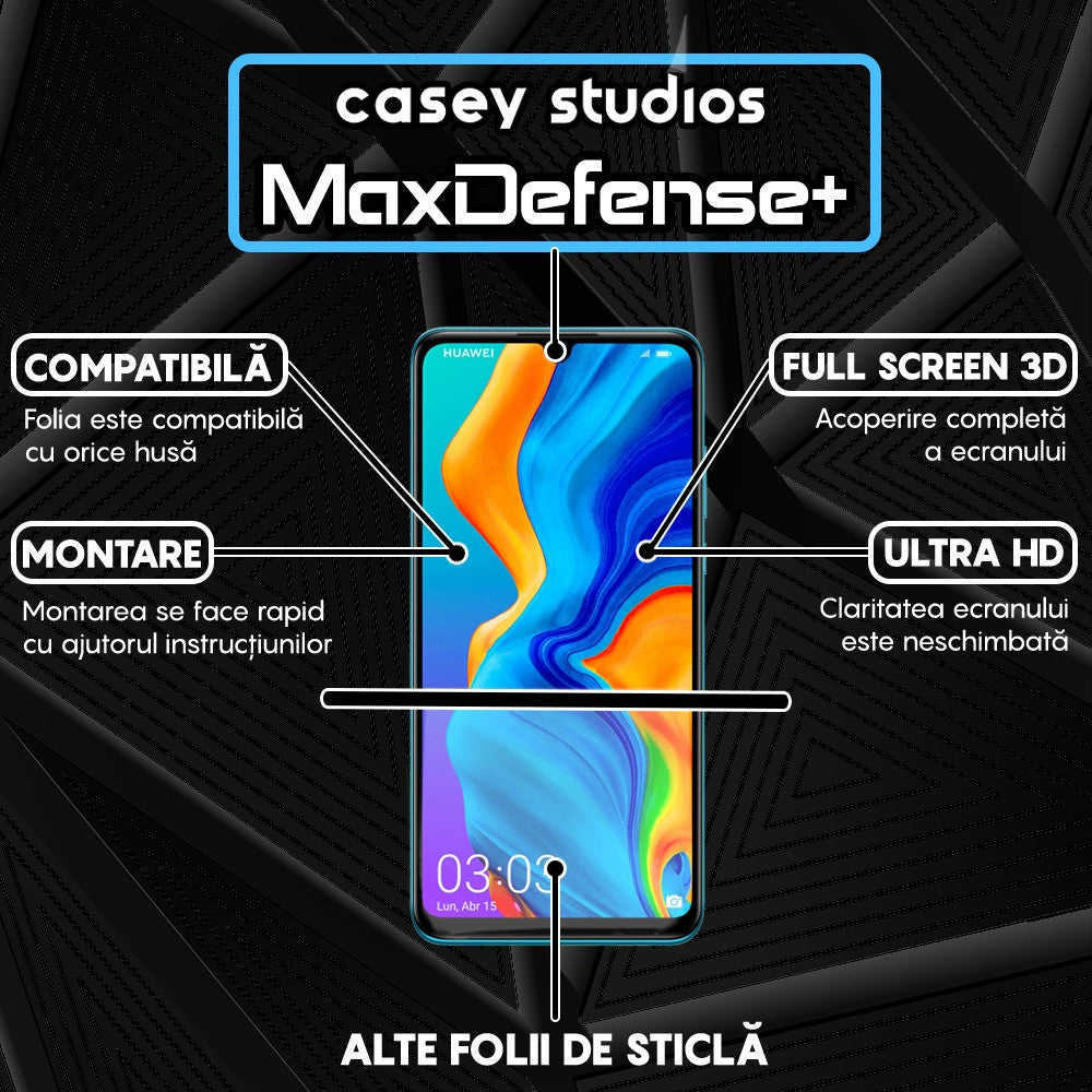 Folie Sticla MaxDefense+ - Huawei P30 Lite/P30 Lite New Edition - Negru