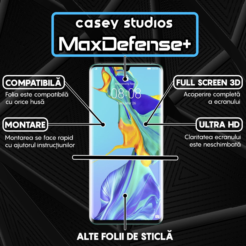Folie Sticla MaxDefense+ - Huawei P30 Pro/P30 Pro New Edition - Negru
