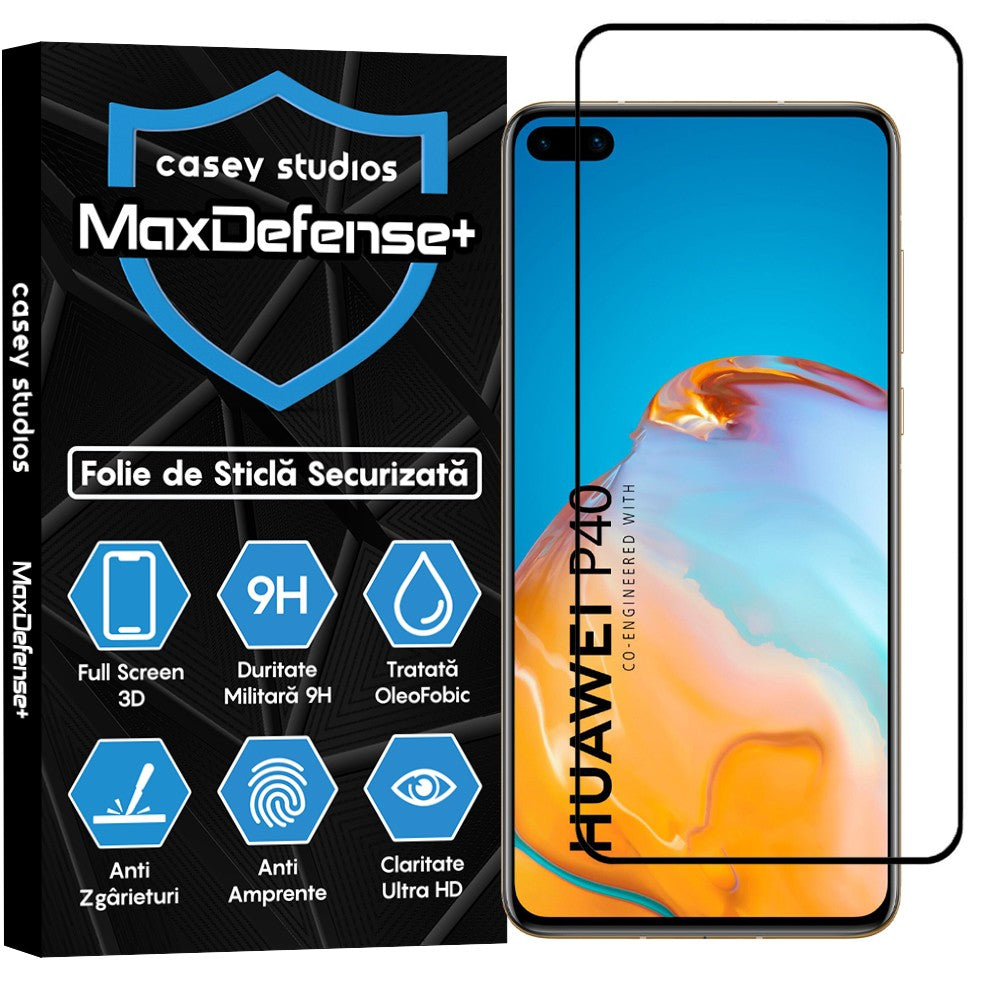 Folie Sticla MaxDefense+ - Huawei P40 Pro/P40 Pro Plus - Negru