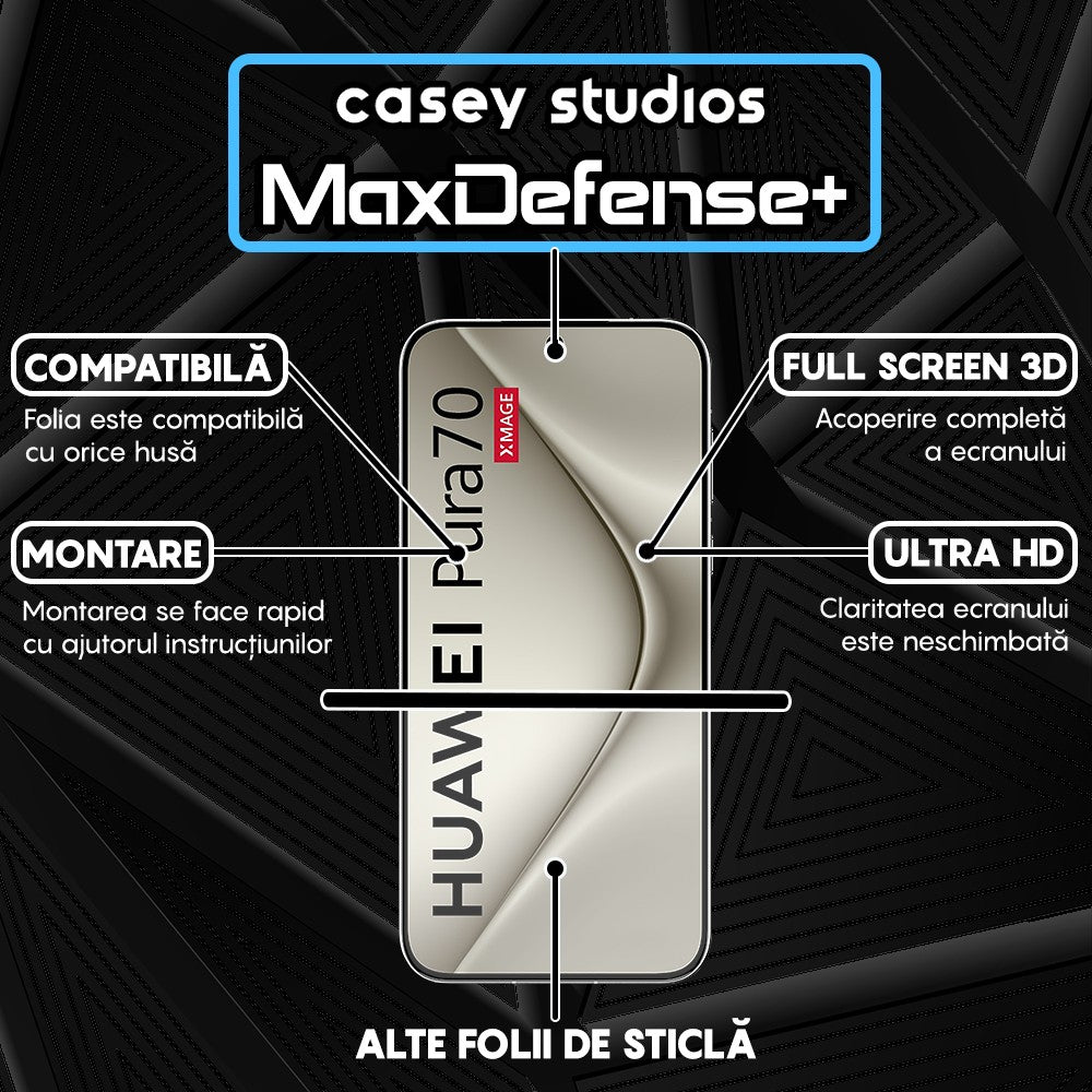 Folie Sticla MaxDefense+ - Huawei Pura 70 - Negru