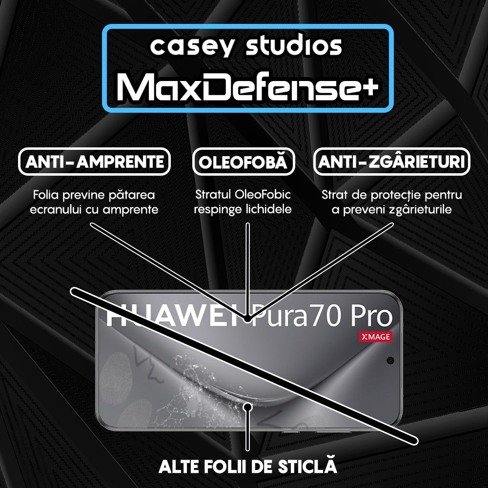 Folie Sticla MaxDefense+ - Huawei Pura 70 Ultra/70 Pro/70 Pro Plus - Negru