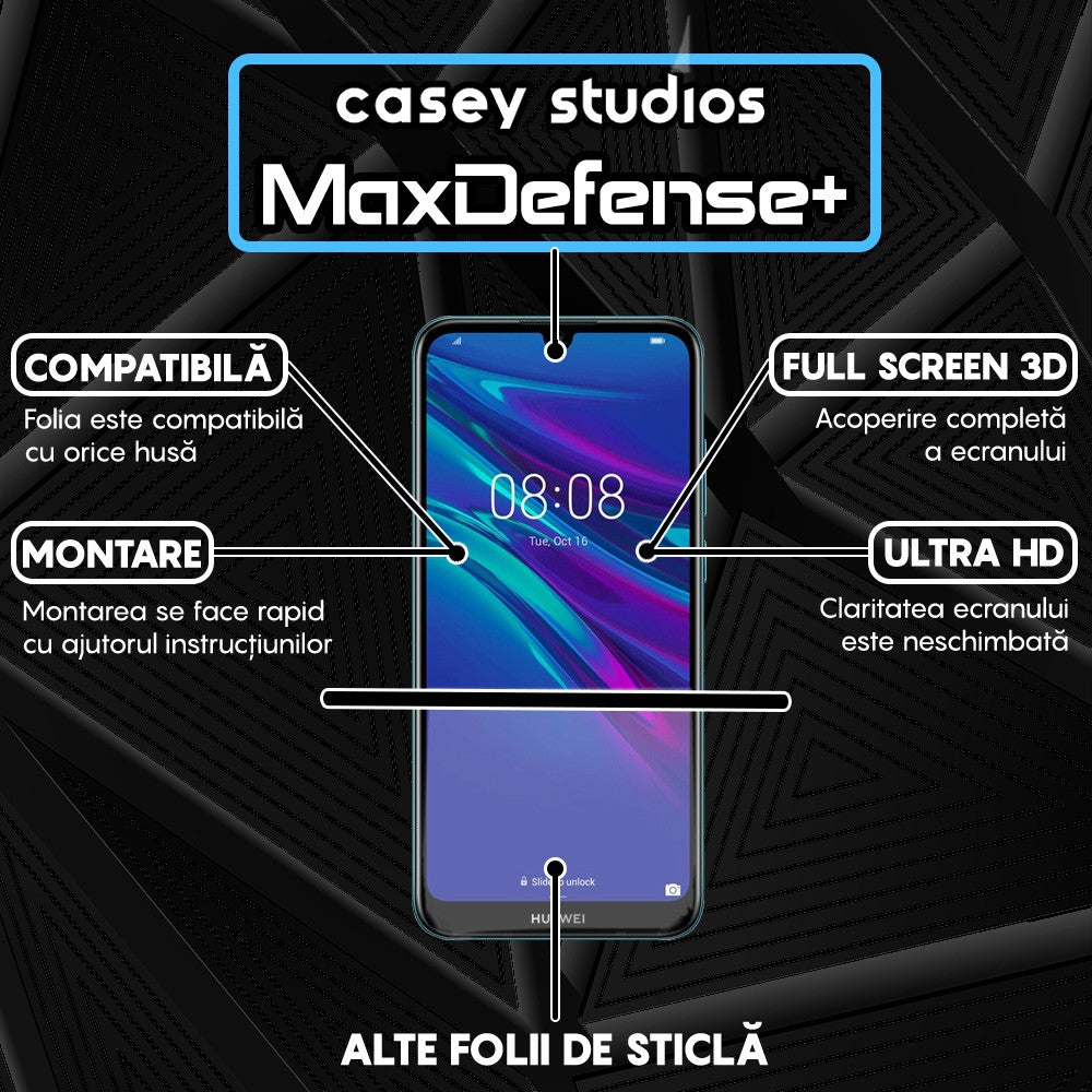 Folie Sticla MaxDefense+ - Huawei Y6 2019/Y6 Pro 2019/Y6p/Honor 8A 2020 - Negru