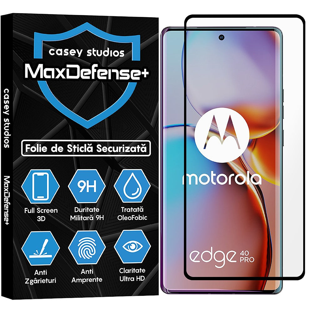 Folie Sticla MaxDefense+ - Motorola Edge 40 Pro - Negru