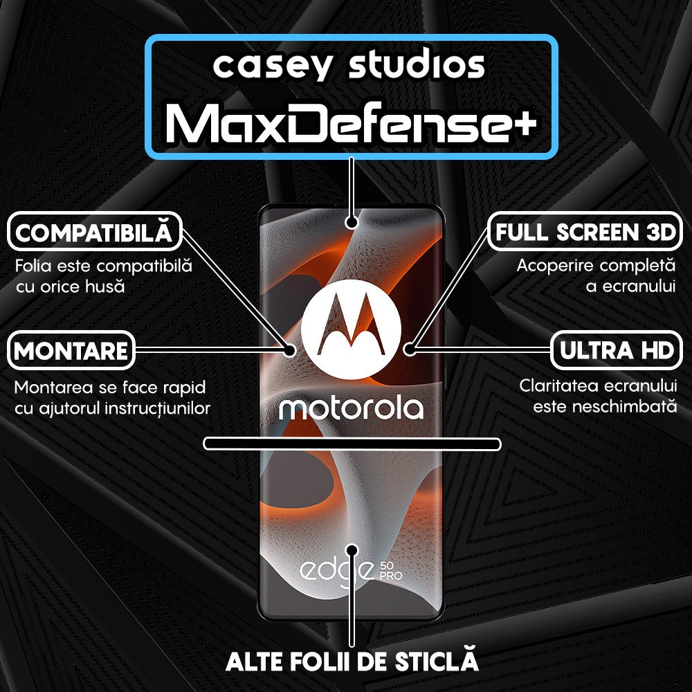 Folie Sticla MaxDefense+ - Motorola Edge 50 Pro - Negru