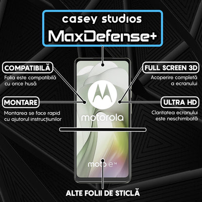 Folie Sticla MaxDefense+ - Motorola Moto E14 - Negru