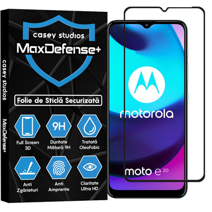 Folie Sticla MaxDefense+ - Motorola Moto E20 - Negru