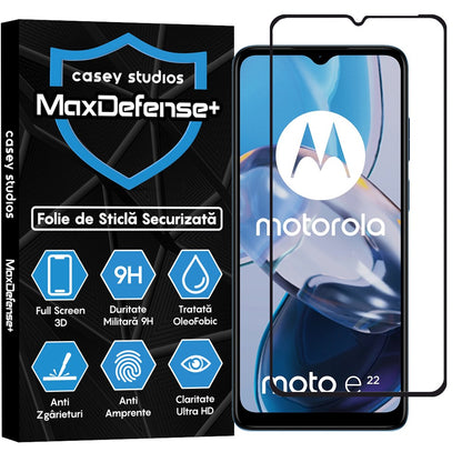 Folie Sticla MaxDefense+ - Motorola Moto E22/Moto E22i - Negru