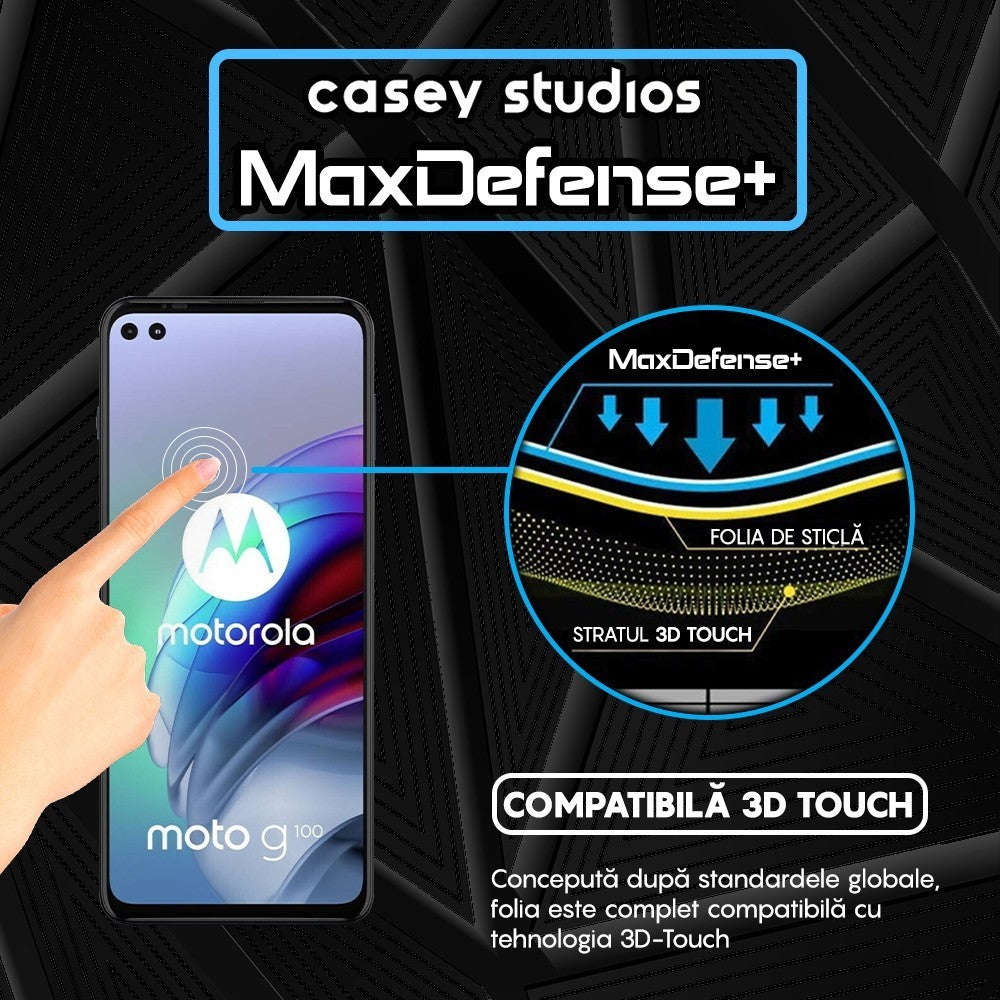 Folie Sticla MaxDefense+ - Motorola Moto G100 - Negru