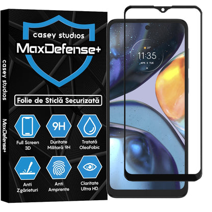 Folie Sticla MaxDefense+ - Motorola Moto G22 - Negru