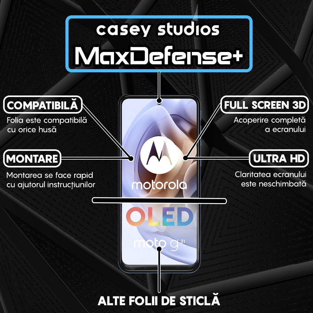 Folie Sticla MaxDefense+ - Motorola Moto G31/Moto G41/Moto G62 5G/Moto G71 5G - Negru