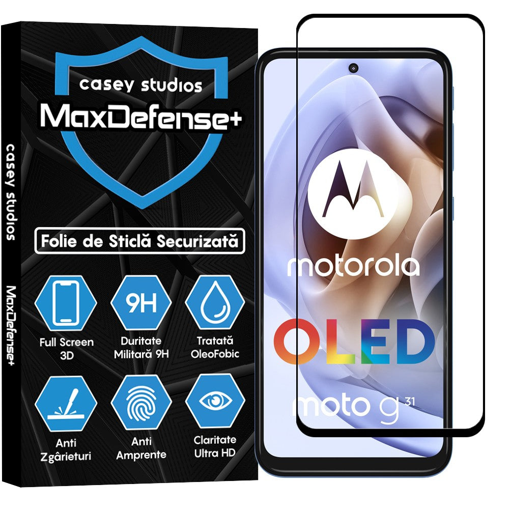 Folie Sticla MaxDefense+ - Motorola Moto G31/Moto G41/Moto G62 5G/Moto G71 5G - Negru