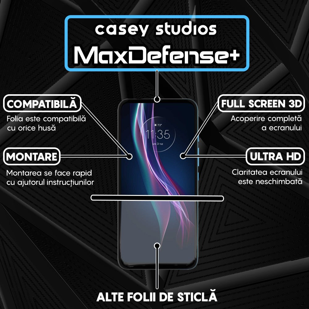 Folie Sticla MaxDefense+ - Motorola Moto One Fusion Plus - Negru