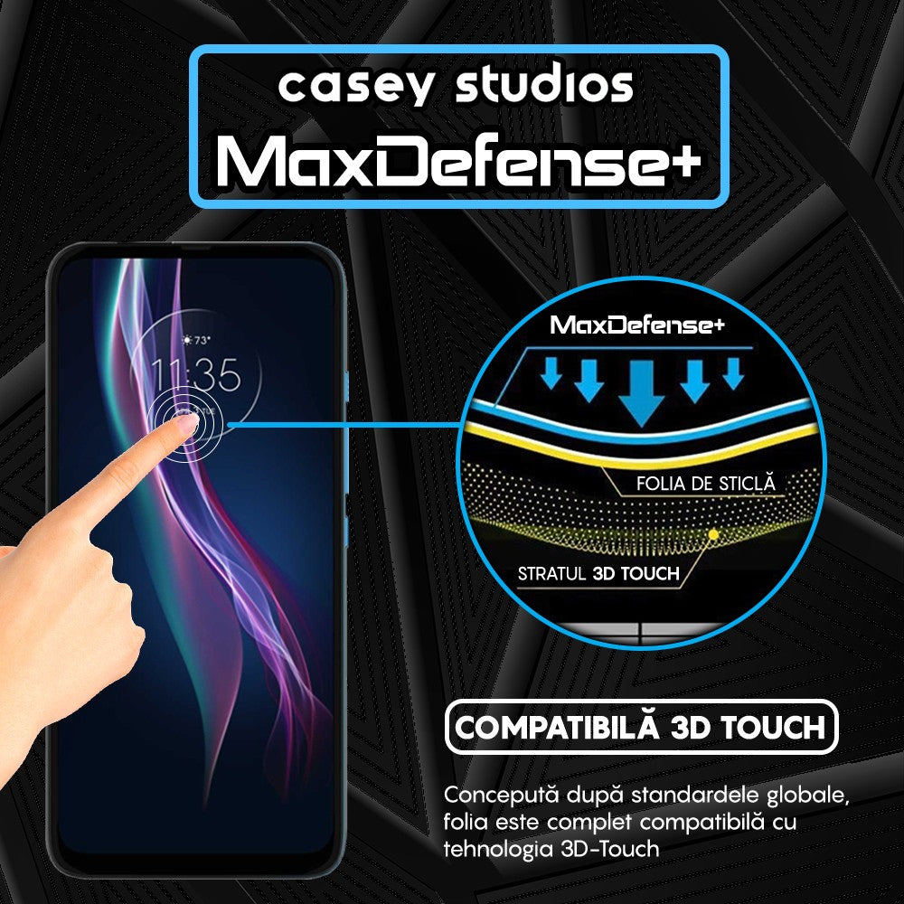Folie Sticla MaxDefense+ - Motorola Moto One Fusion Plus - Negru