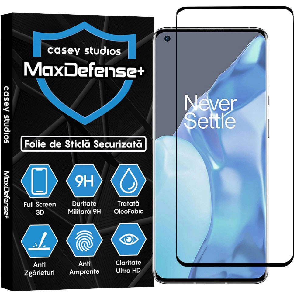Folie Sticla MaxDefense+ - OnePlus 9 - Negru