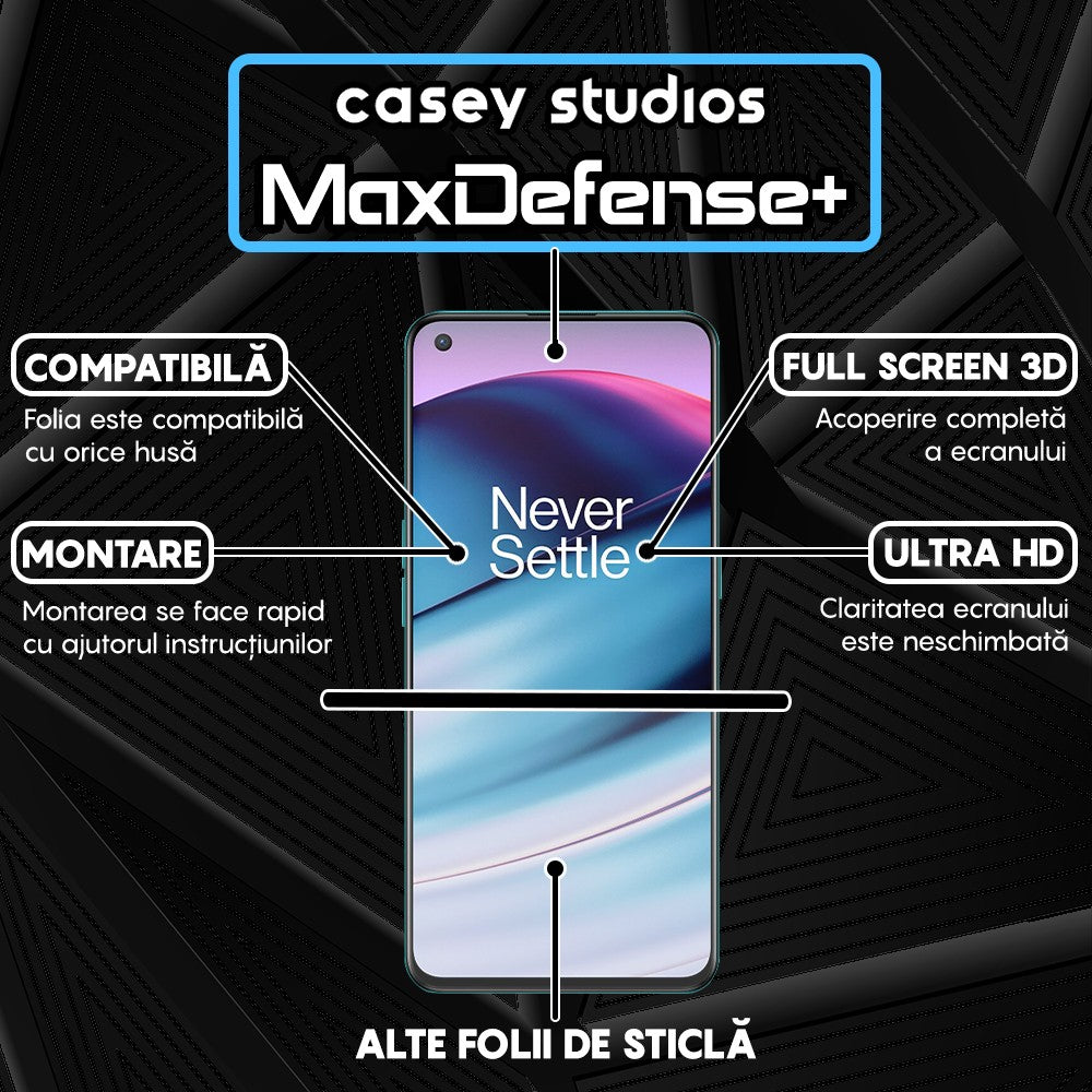 Folie Sticla MaxDefense+ - OnePlus Nord 2T/Nord CE 5G - Negru