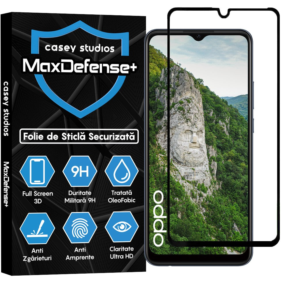 Folie Sticla MaxDefense+ - Oppo A15/A15s/A16/A16s/A54s - Negru