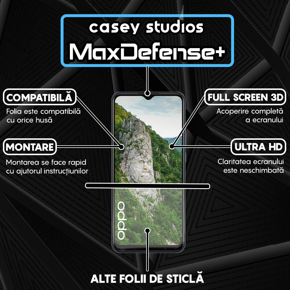Folie Sticla MaxDefense+ - Oppo A15/A15s/A16/A16s/A54s - Negru