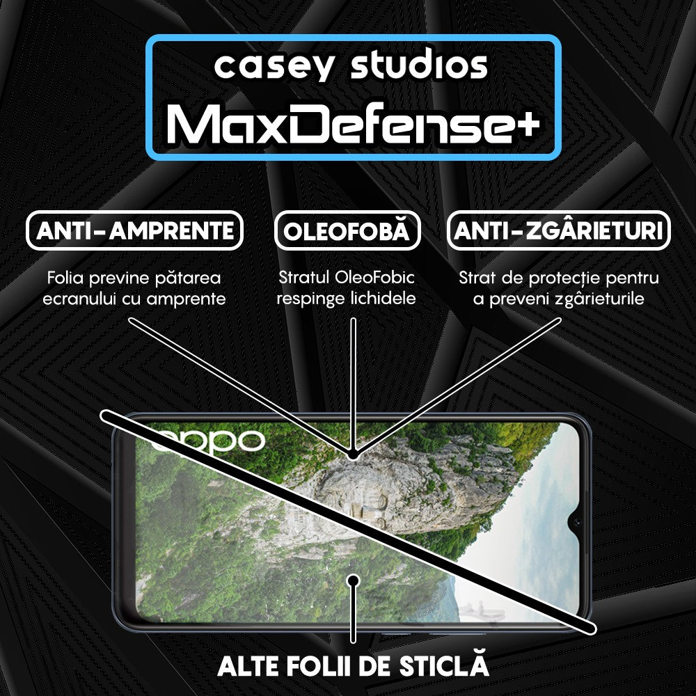 Folie Sticla MaxDefense+ - Oppo A15/A15s/A16/A16s/A54s - Negru