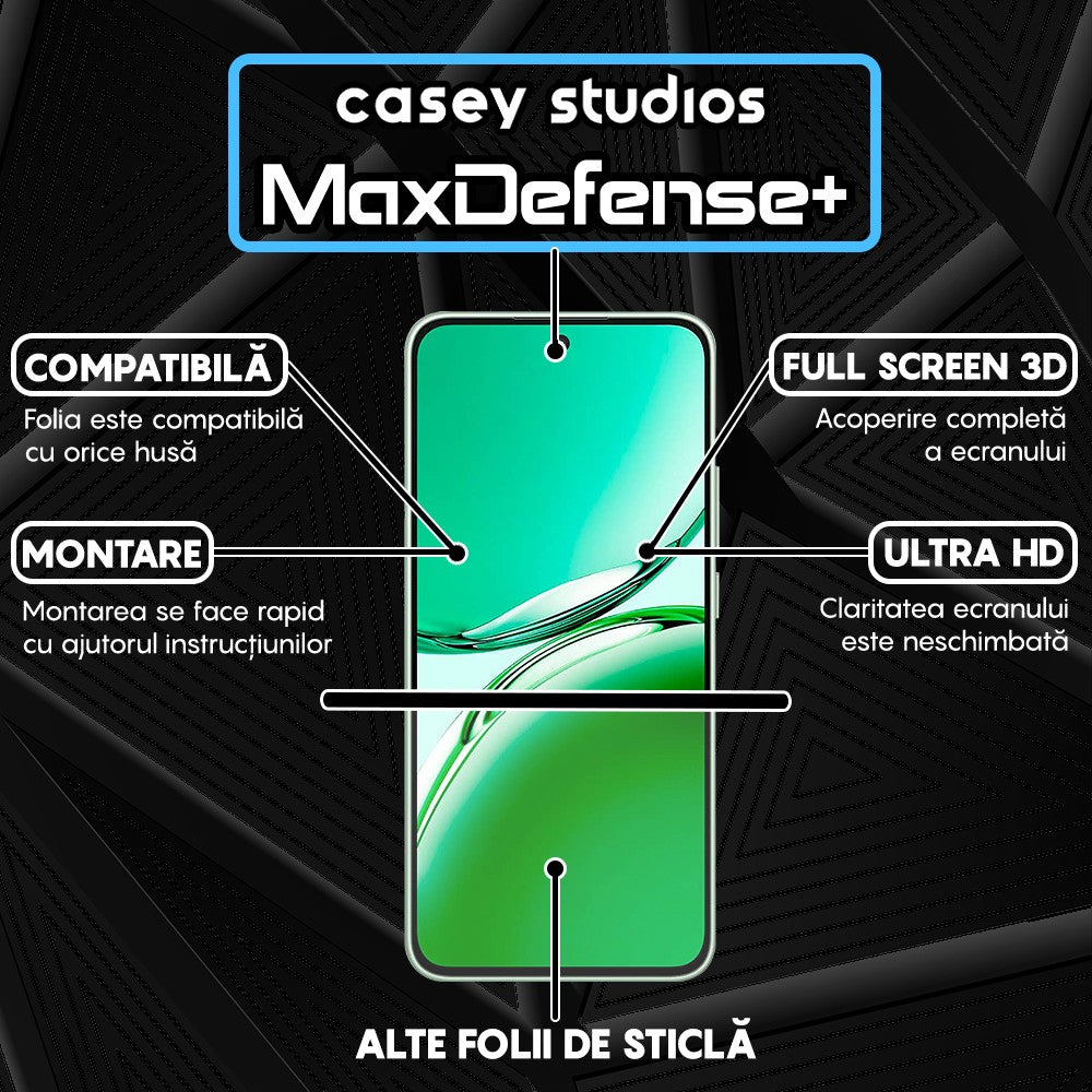 Folie Sticla MaxDefense+ - Oppo A3 - Negru
