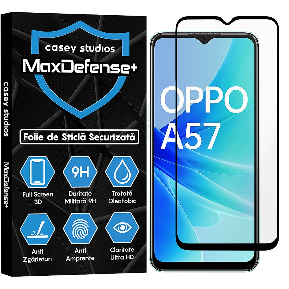 Folie Sticla MaxDefense+ - Oppo A57 4G - Negru